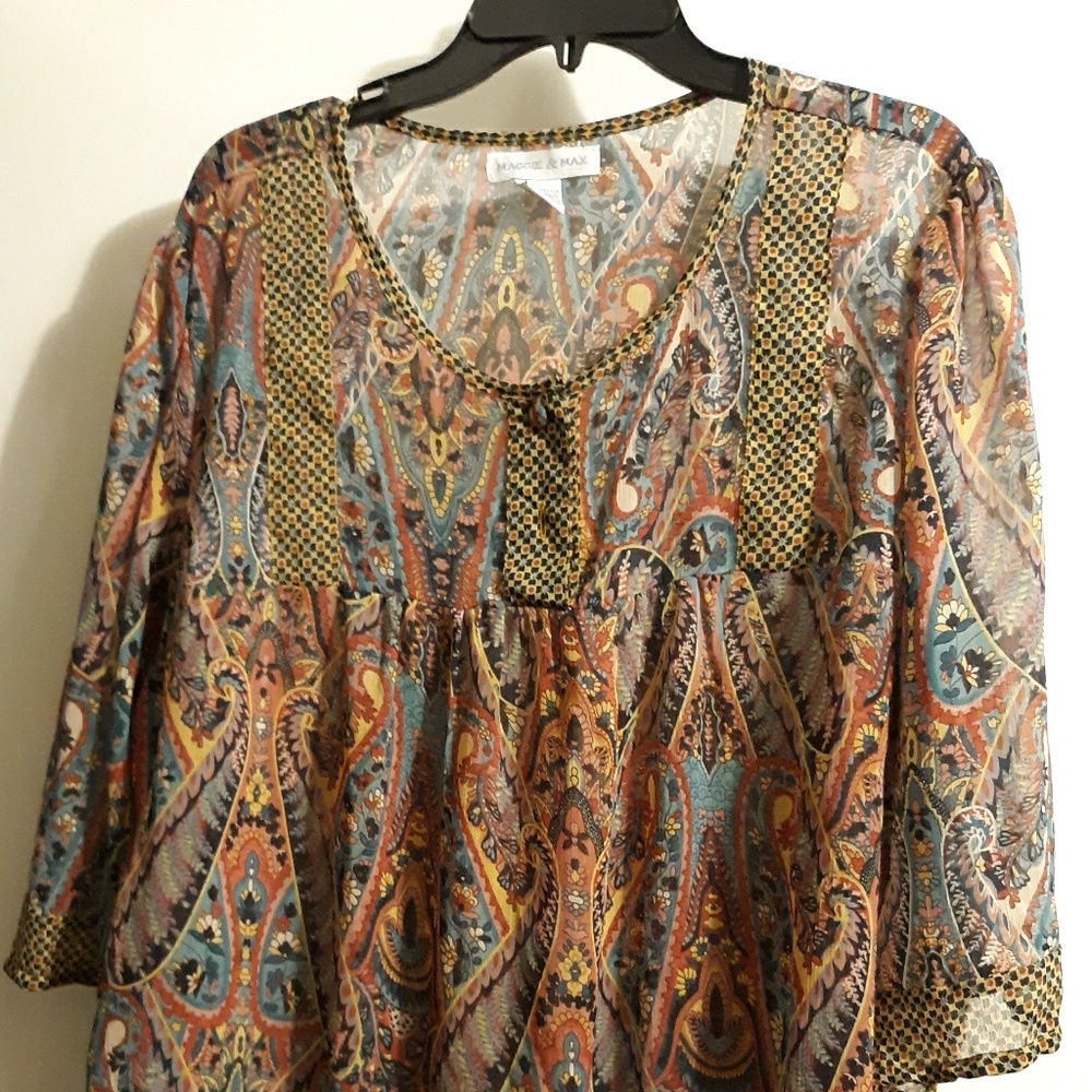 MAGGIE & MAX SHEER FALL BLOUSE/TUNIC, 2X